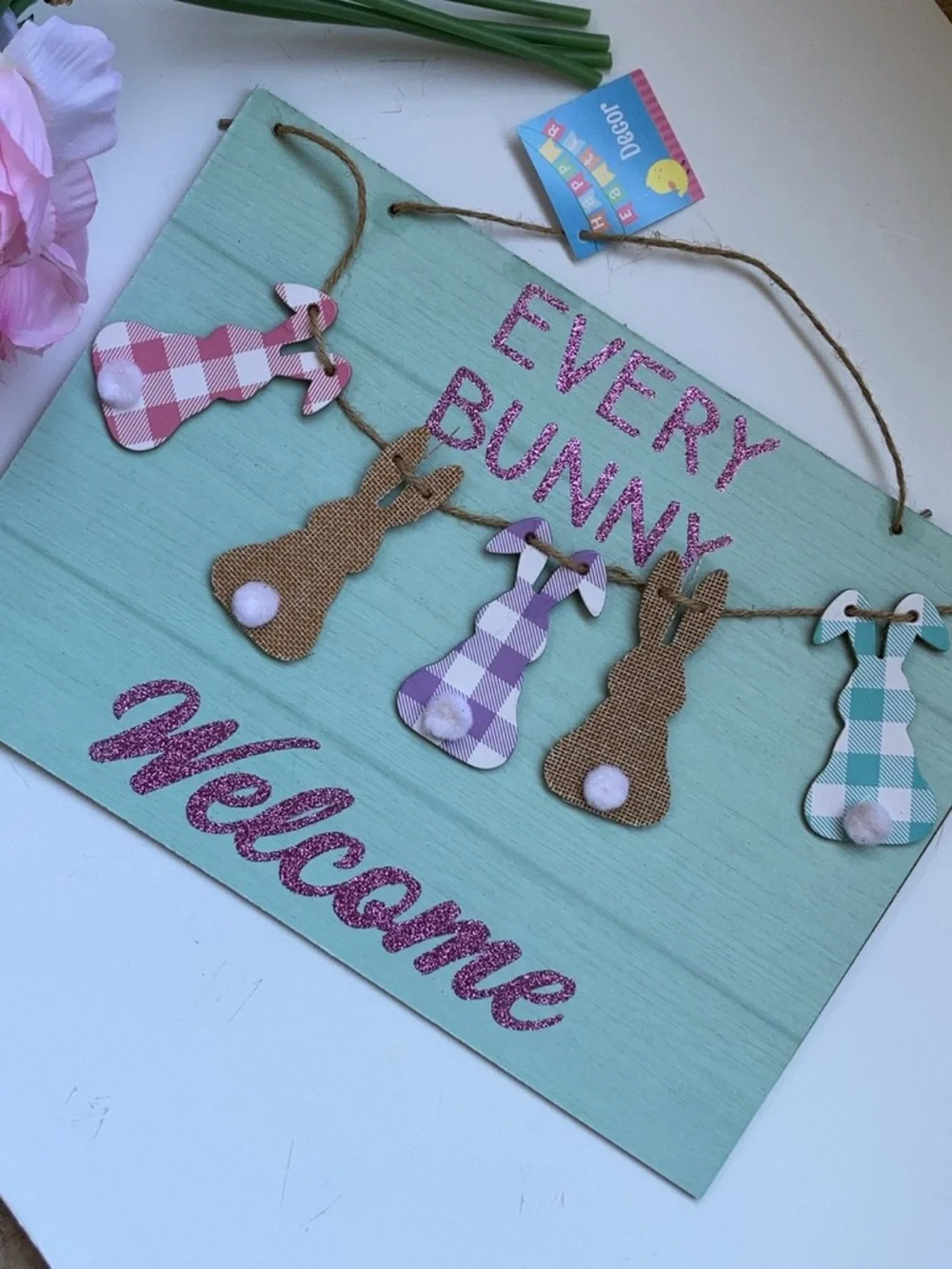 Every bunny welcome Easter spring front door sign decor art NEW 3-d Shabby chic - Picture 3 of 11